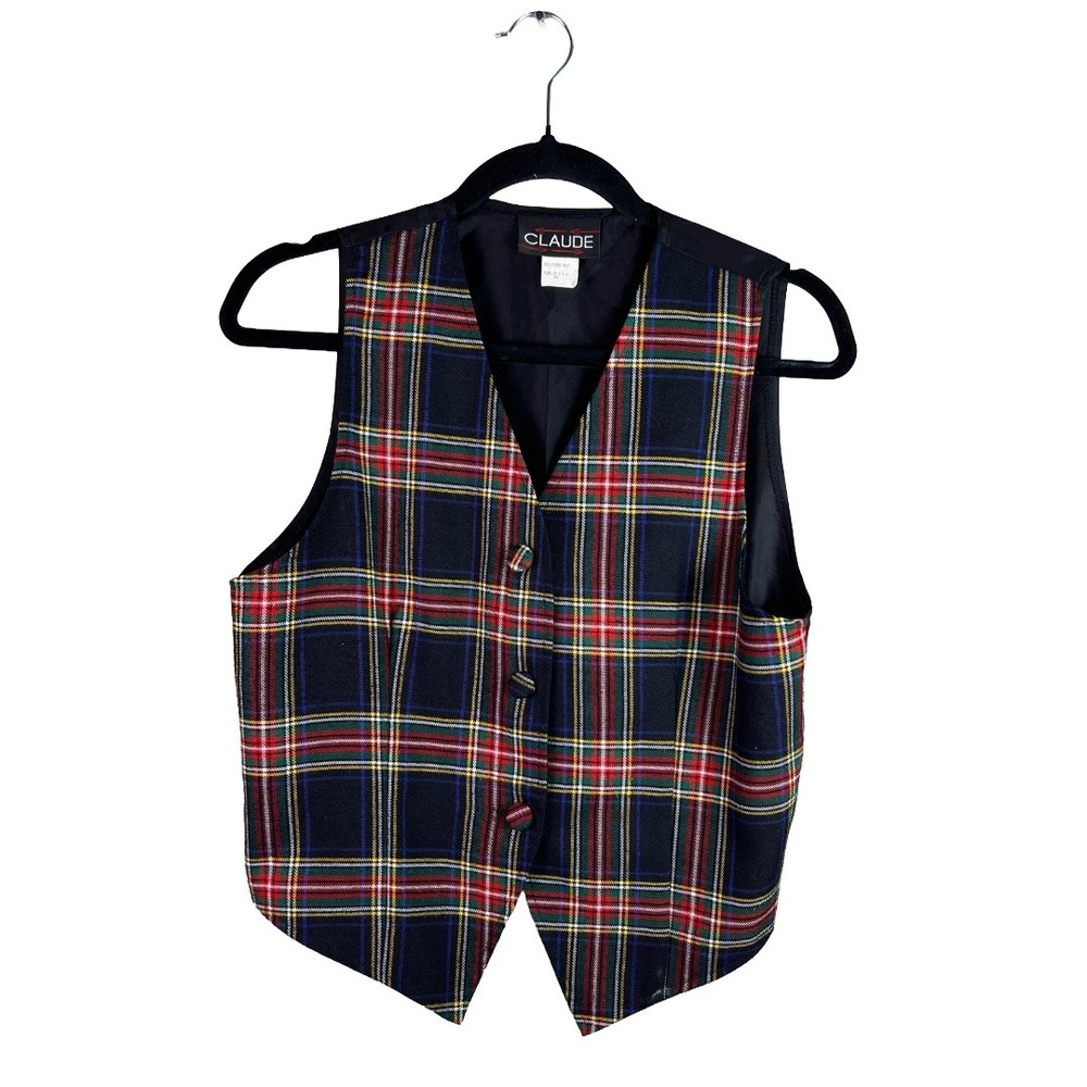 90s Claude Plaid Vest Women's 10P Dark Academia Preppy